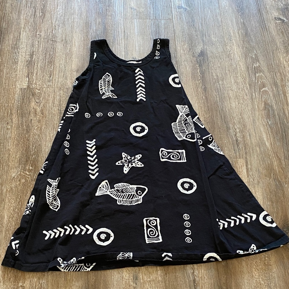 Chic Black and White Fish Pattern Midi Dress